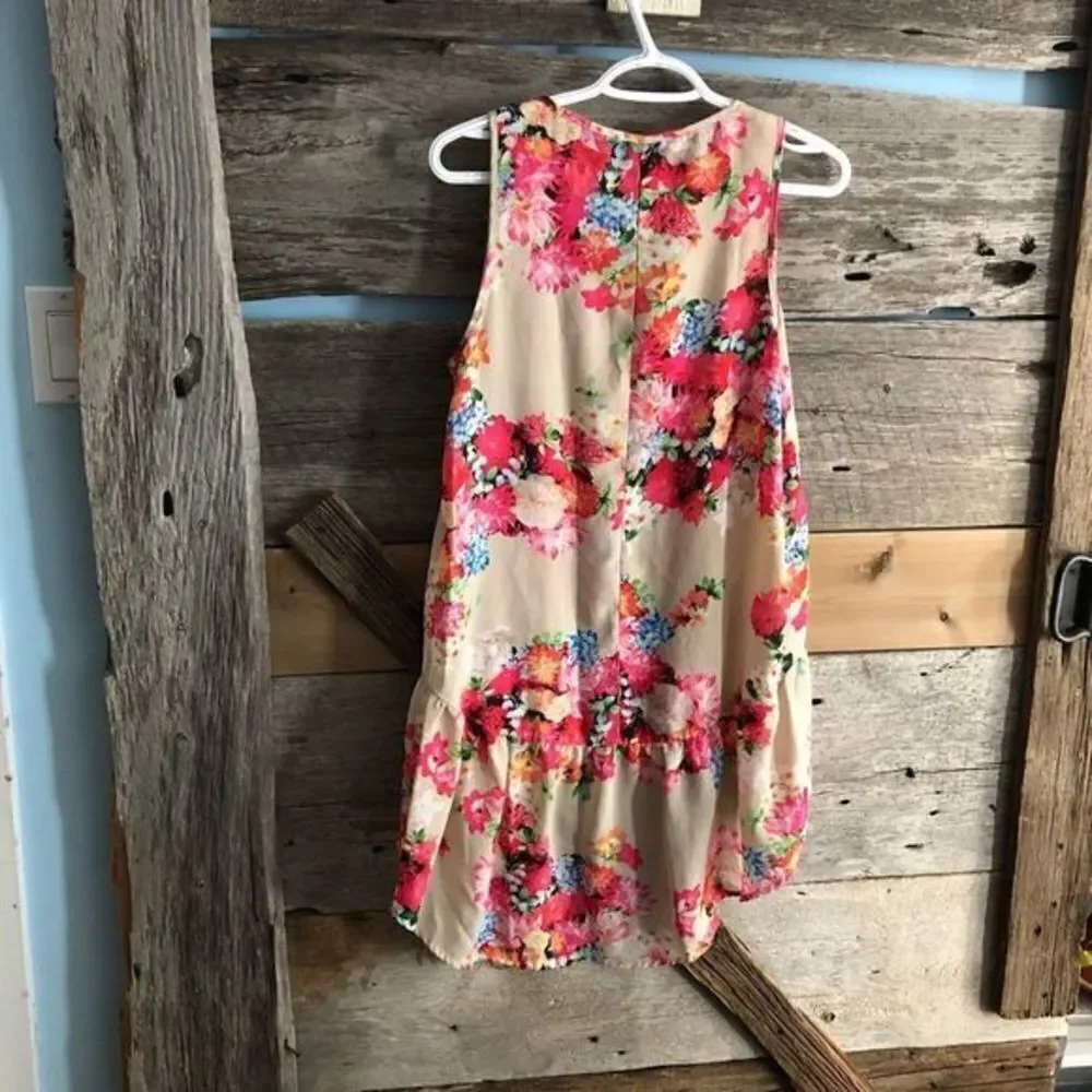 FOREVER 21 Size Med Tan Floral Hi-low Long Blouse - Picture 3 of 5